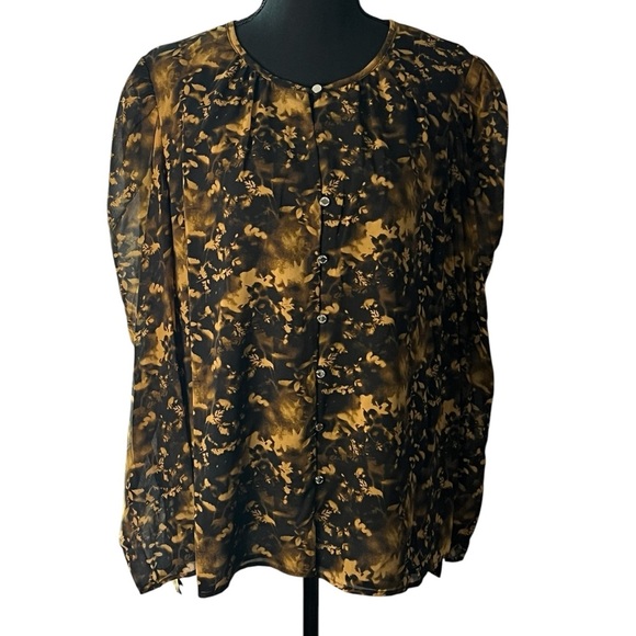 Calvin Klein Women's Black and Brown Floral Neutral Top Size XL Like New! - Picture 5 of 11